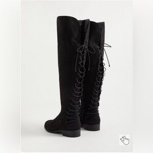 Torrid - 10.5 Black Faux Suede Lace-Up Over The Knee Boot (WW)